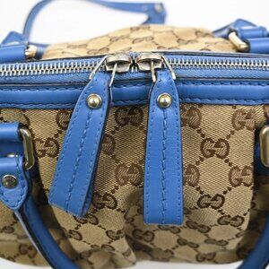 GUCCI GG Pattern Sukey 2Way Shoulder Hand Bag Canvas Leather Brown Blue 86KC240